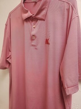 Peter Millar Red Striped Polo with Embroidered N